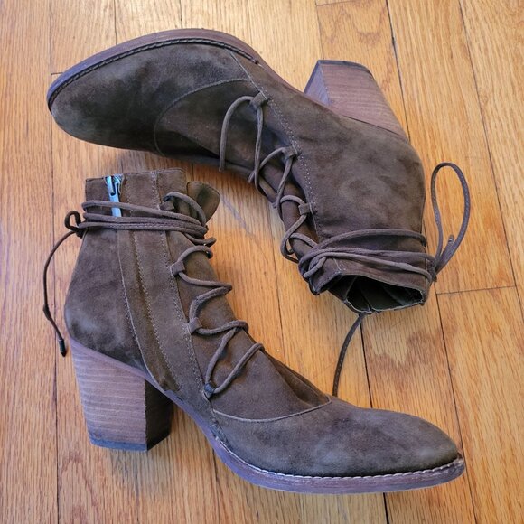 Sam Edelman 9 MILLARD Moss Green Suede Heeled Lace Up Booties Ankle Boots - Picture 5 of 10